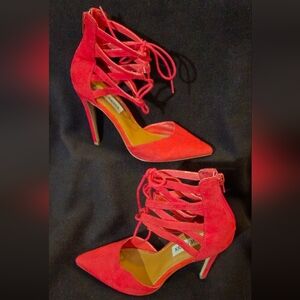 Steve Madden Kaitlynn Red Suede Leather Strappy Lace Up Heels - Size 7M